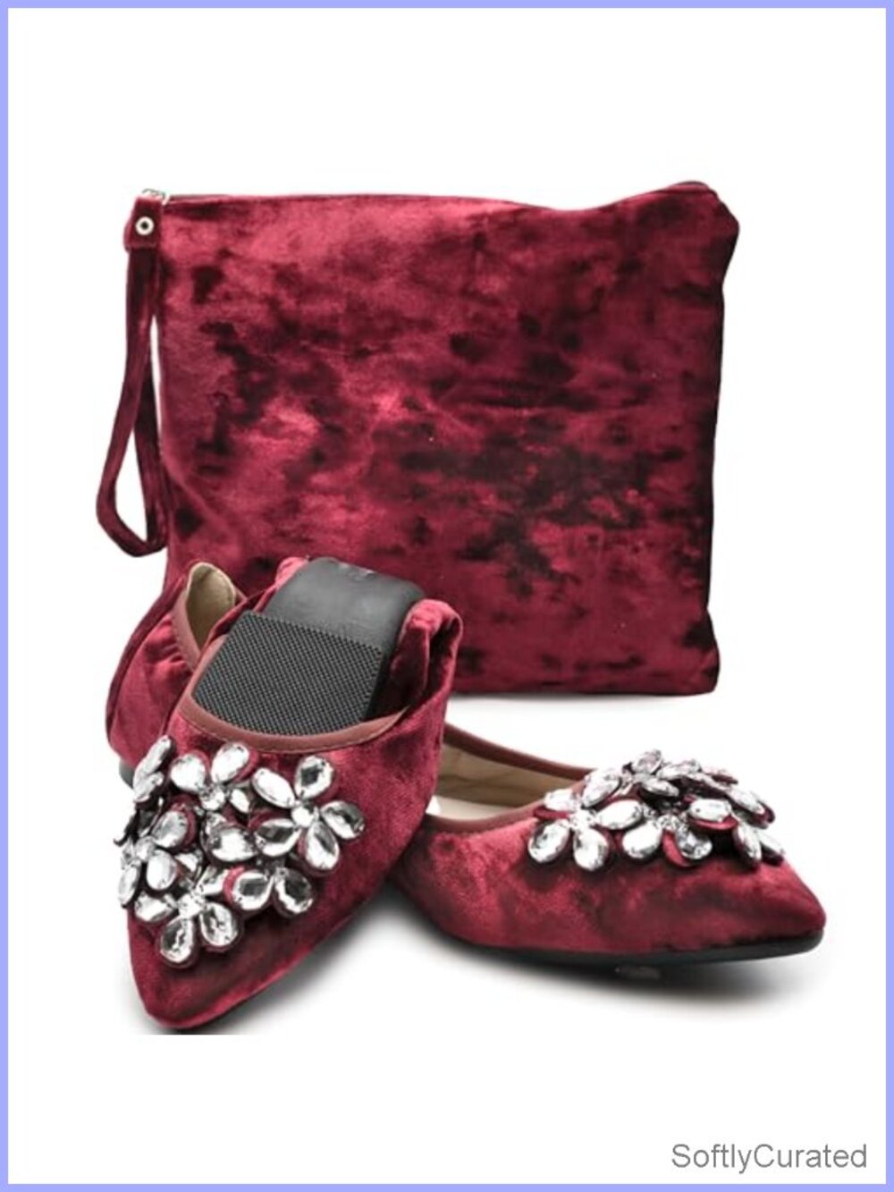 Foldable Flats Women Pointed Toe Crystal Rhinestone Ballet Flats Wedding
